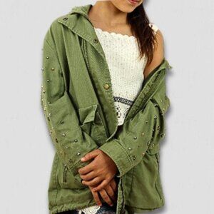 Zara Girls Parka Studded Cargo Jacket Military Green 11 12